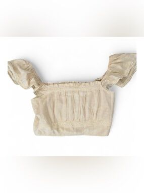 Altar'd State Grayson Natural Smocked Sleeve Crop Top